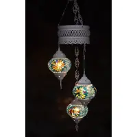 Halay Oosterse lamp 3 glazen multicolor blauw bollen mozaiek kroonluchter