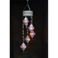Halay Hanglamp multicolour pastel blauw glas mozaïek 5 bollen Turkse Oosterse Crèmewit Marokkaanse kroonluchter