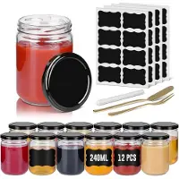 NaiZy Inmaakpotjes 12 stuks set Mason Jar Ronde jampotjes met metalen deksel 240ml Mini luchtdichte potjes Transparante inmaakpotjes voor honing, kruiden, jam (zwart)