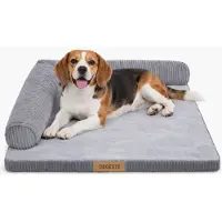 Dogeste Ergo - Hondenbed maat L - Ergonomisch hondenmatras - Verhoogd kussen - Antislip onderkant - Grijs
