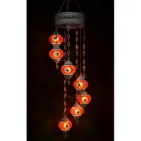 Halay Hanglamp multicolour roos glas mozaïek Oosterse lamp kroonluchter Crèmewit 7 bollen
