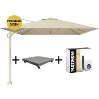 Platinum Challenger T1 premium parasol 400x300 cm sandstone champagne met 120 KG voet en hoes