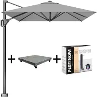 Platinum Voyager T1 zweefparasol 300x200 cm lichtgrijs met 90KG voet en hoes