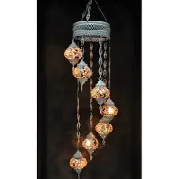 Halay Hanglamp multicolour glas mozaïek Oosterse lamp kroonluchter Crèmewit 7 bollen