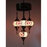 Halay Turkse Lamp - Hanglamp Mozaïek - Kroonluchter Roze - 4 Bollen - Handgemaakt en Authentiek