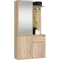 Akord Hal set met spiegel ENTRO / Halmeubel met 3 Deuren en 1 Lade / Hal Kast / Kapstok en Schoenenkast / Sonoma Eik / 95 x 183 x 35 cm
