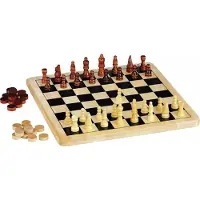 Chad Valley Houten schaak- en damspel – Klassiek bordspel voor 2 of meer spelers, 29 cm x 29,5 cm x 4 cm