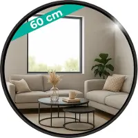 HomeShopXL HSXL - Spiegels - Ronde Spiegel Zwart - 60 cm Groot - Grote Wandspiegel Rond - Industrieel / Modern Design - Badkamer - Slaapkamer - Woonkamer - Toilet