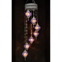 Halay Hanglamp multicolour blauw glas mozaïek Oosterse lamp kroonluchter Crèmewit 7 bollen