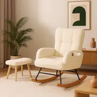 COMHOMA - Schommelstoel met Voetensteun - Met Pluche en Tot 150 kg - Beige