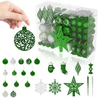 NaiZy Kerstballen Groen 138-delige set Kerstboomversiering Kerstdecoratie Plastic incl. Kerstboomballen, Ster, Sneeuwvlok Kerstversiering Kerstdecoratie