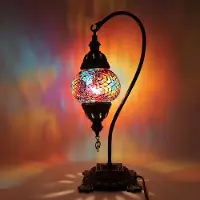 Halay Turkse Lamp - Mozaïek Lamp - Tafellamp - Zwanenhals - Marokkaanse Lamp - Oosterse Lamp - Boog model - Ø 12 cm - Hoogte 43 cm - Authentiek - Handmade - Kleurrijk