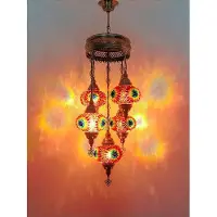 Halay Turkse hanglamp mozaïek glas multicolour - 5 bollen - hoogte 110 cm - handgemaakt en uniek