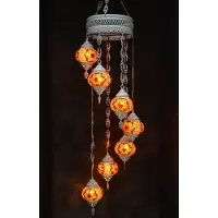 Halay Hanglamp multicolour glas bruin mozaïek Oosterse lamp kroonluchter Crèmewit 7 bollen