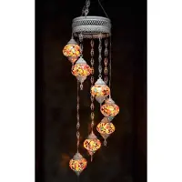Halay Hanglamp multicolour glas oranje mozaïek Oosterse lamp kroonluchter Crèmewit 7 bollen