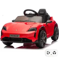 Vrooomy Porsche Taycan Turbo S 12V Elektrische Kinderauto 1 tot 5 jaar – Officieel Gelicentieerd met Vernieuwde Li-ion Accu – Luxe Sportwagen met Afstandsbediening, EVA-Wielen & Lederen Zitje – Rood