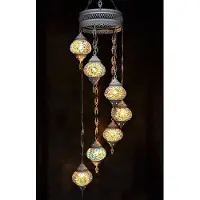 Halay Hanglamp multicolour glas mozaïek Oosterse lamp kroonluchter Crèmewit 7 bollen