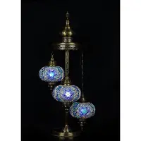 Halay Turkse vloerlamp - Oosterse vloerlamp - Staande lamp blauw met 3 mozaïekglaskeramieken - Handgemaakt en uniek