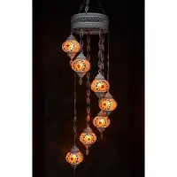 Halay Hanglamp multicolour glas oranje mozaïek Oosterse lamp kroonluchter Crèmewit 7 bollen
