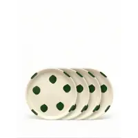 Vtwonen - Borden - Gebaksbord - Stippen - Groen - Set van 4 - Keramiek - 13cm