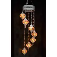Halay Hanglamp multicolour glas oranje mozaïek Oosterse lamp kroonluchter Crèmewit 7 bollen
