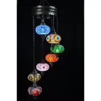 Halay Turkse Hanglamp Mozaïek Marokkaanse Oosters Lamp Authentiek Handgemaakt Kroonluchte All colours 7 bollen