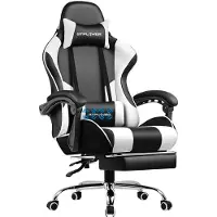 COMHOMA Gamingstoel Ergonomische met Volledige Ondersteuning voor Hoofd, Lenden en Voeten, PU-Wit