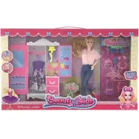 Halay modepop Fashionata met garde-robe, kleding kledingkast en accessoires poppenhuismeubels