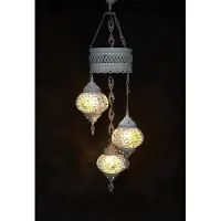 Halay Oosterse lamp 3 glazen multicolour blauw geel bollen mozaiek kroonluchter