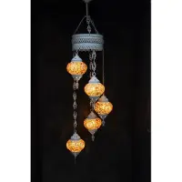 Halay Hanglamp multicolour bruin glas mozaïek 5 bollen Turkse Oosterse Crèmewit Marokkaanse kroonluchter