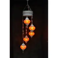 Halay Hanglamp multicolour glas mozaïek oranje rood 5 bollen Turkse Oosterse Crèmewit Marokkaanse kroonluchter