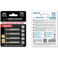 Esperanza EZA106, AA, Nikkel-metaalhydride (NiMH), 1,2 V, 4 stuks, 2600 mAh, Zwart, Wit