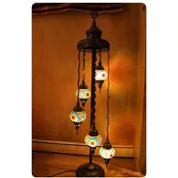 Halay Turkse lamp - vloerlamp met 5 glazen bollen - 125 cm - turquoise en multicolor decoratie