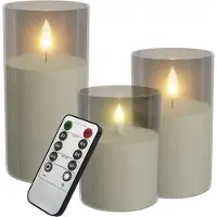 NaiZy 3x LED Kaarsen Kerstkaarsen Theelichtjes draadloos warm wit Kerstkaars met timerfunctie afstandsbediening kaars met clip, voor feestdecoratie bruiloft feest met Batterij, Transparant