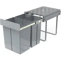 NaiZy afvalscheidingssysteem uittrekbare afvalemmer keuken 3-compartiment afvalemmer inbouw onderkast met telescopische rails & deksel Afvalemmer voor afvalverwerking (2x10L+1x20L)