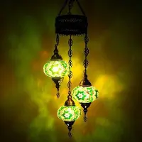 Halay Turkse hanglamp - oosterse hanglamp met 3 groene mozaïek bollen - handgemaakt - 20cm breed