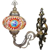 Halay Turkse Wandlamp - Mozaïek in rood en oranje - Wandlamp 1 stuk - Handgemaakt en sfeervol
