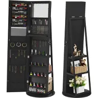 NaiZy Sieradenkast met spiegel spiegelkast make-upkast 360° draaibaar met 6 led's afsluitbare sieradenopberger make-up organizer 3-in-1 met grote spiegel staande spiegel, zwart
