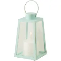 J-Line lantaarn + kaars - glas - turkoois - small - 2 stuks - LED lichtjes