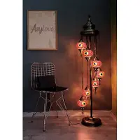 Halay Handmade Turkse lamp - vloerlamp met 7 bollen - multicolour rood - unieke mozaïek design