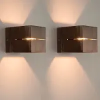 LUSENZ wandlamp kubusvorm – 2 stuks – 3 watt G9 fitting – dimbaar – geborsteld bronze aluminium – IP20 – up and down licht – wandlamp binnen woonkamer slaapkamer keuken kantoor