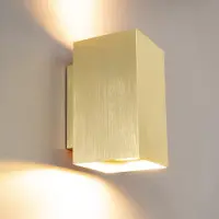 LUSENZ HOFTRONIC – Cometa oro rechthoekige wandlamp – Up and downlight – Dimbaar – GU10 fitting – Geborsteld goud aluminium – IP20 – Muurlamp binnen, wandverlichting binnen, gouden wandlamp