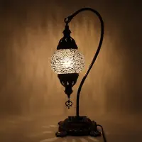 Halay Turkse mozaïeklamp - Handgemaakte bureaulamp met zwanenhals - Ø 12 cm, hoogte 43 cm - Authentiek en kleurrijk