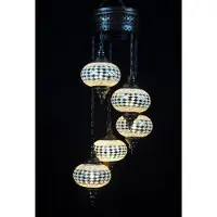 Halay Turkse lamp Oosterse mozaïek hanglamp wit 5 bollen (zilverkleurig armatuur)
