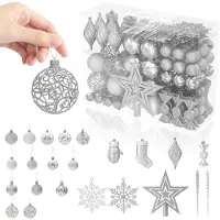 NaiZy Kerstballen Zilver 138-delige set Kerstboomversiering Kerstdecoratie Plastic incl. Kerstboomballen, Ster, Sneeuwvlok Kerstdecoratie Kerstversiering