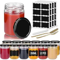 NaiZy Inmaakpotjes 12 stuks set Mason Jar Ronde jampotjes met metalen deksel 350ml Mini luchtdichte potjes Transparante inmaakpotjes voor honing, kruiden, jam (zwart)