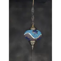 Halay Hanglamp Mozaïek Oosterse Lamp Doorsnee 17cm Hoogte 53 cm Handgemaakt blauw