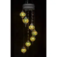 Halay Hanglamp multicolour groen zilver glas mozaïek Oosterse lamp kroonluchter Crèmewit 7 bollen
