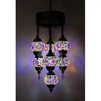 Halay Turkse hanglamp - mozaïek glas multicolour - 7 bollen - hoogte 145 cm en breedte 45 cm