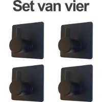 Jumada 's Handdoekhaak set - Zonder boren - Zelfklevend - Zwart - 4 stuks